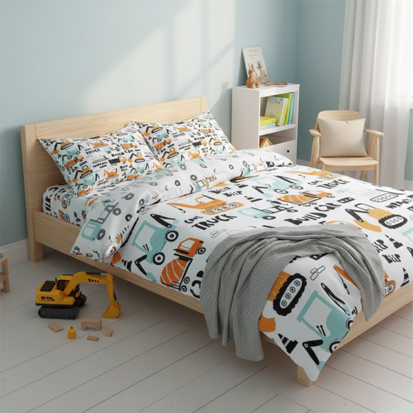 Kinder-Bettwäsche Baustellen-Design (Set)